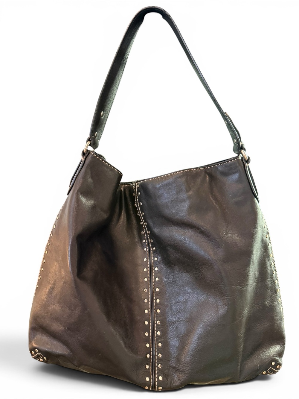 Michael Michael Kors Black All Leather Studded Shoulder Bag